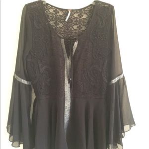 Free People black lace, beaded & embroidered top